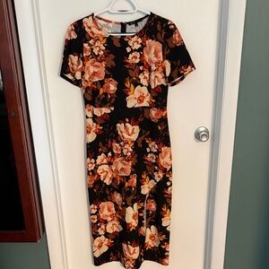 Gibson Black and Orange Floral Midi Dress